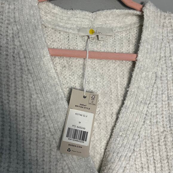 NWT BODEN Chunky Knit Vneck Button Cardigan Cotton Wool Blend K0746 MED - Picture 2 of 5
